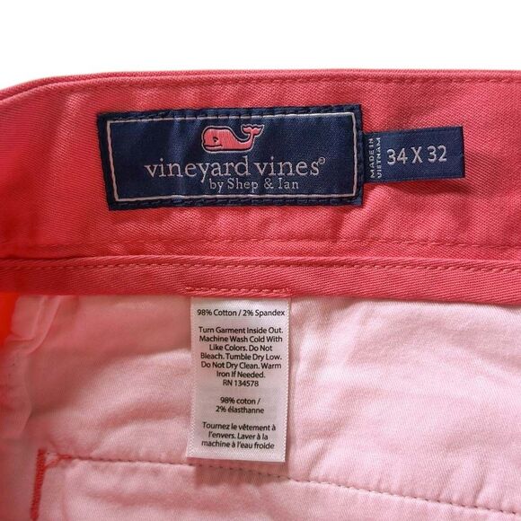 Vineyard Vines Breaker Chino Pants 34x32 Pink Cotton Stretch Flat Front Trousers - Picture 2 of 7